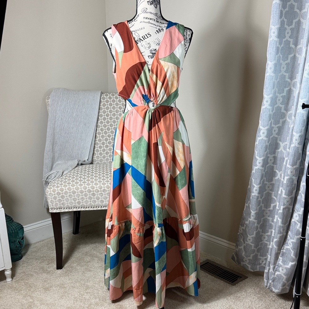 Abstract Multicolor Maxi Dress